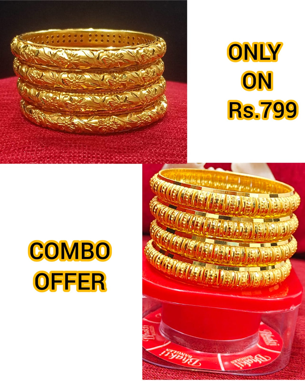 Design No: 18850.. Gold Platted Brass Bangles..