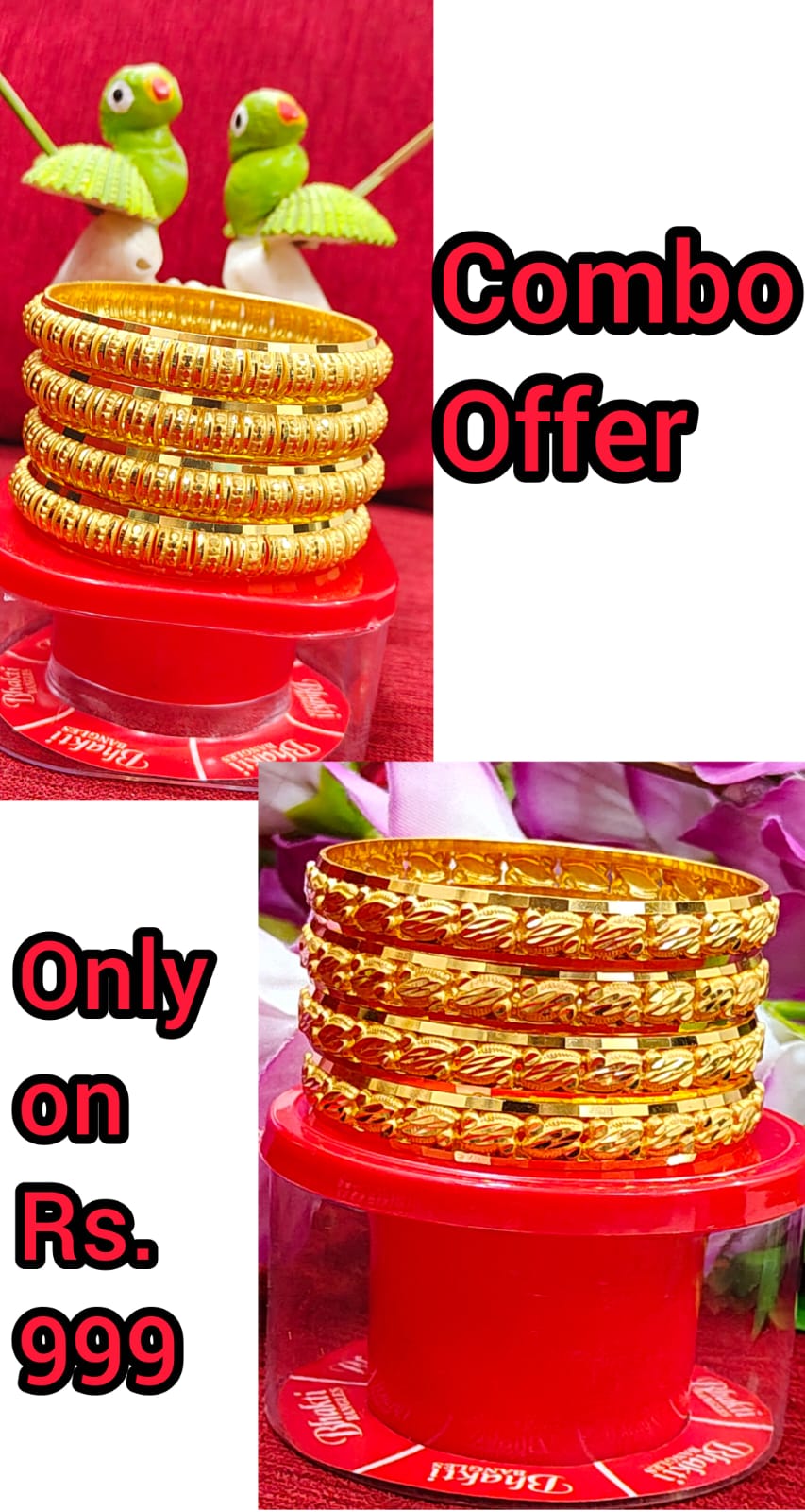 Design No. 18550 Brass Banlges.. Gold Platted, Combo Offer